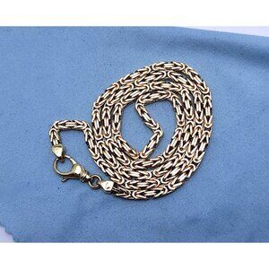 Unique 14K Karat Solid Yellow Gold Designer Square Byzantine Link Chain Necklace